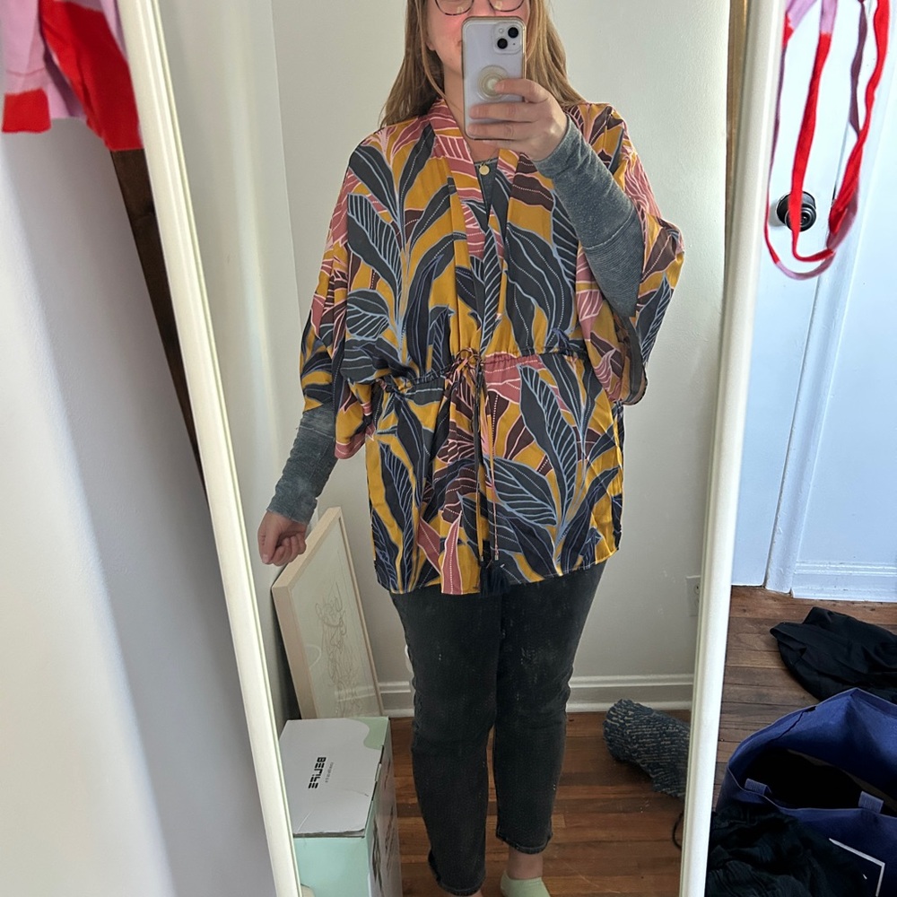 DR2 Multicolor Leaf Print Kimono